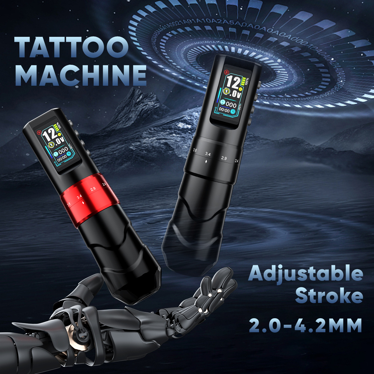 Máquina de tatuaje con motor sin núcleo de carrera ajustable de 4.2 mm, kit de tatuaje con batería dual, bolígrafo de punteado con batería, juego completo.