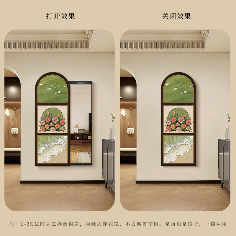Shishi Ruyi 中世スタイルの装飾画ミラーは開閉可能、引き込み式隠し全身ミラー、目に見えないドレッシングミラー、壁掛け|undefined