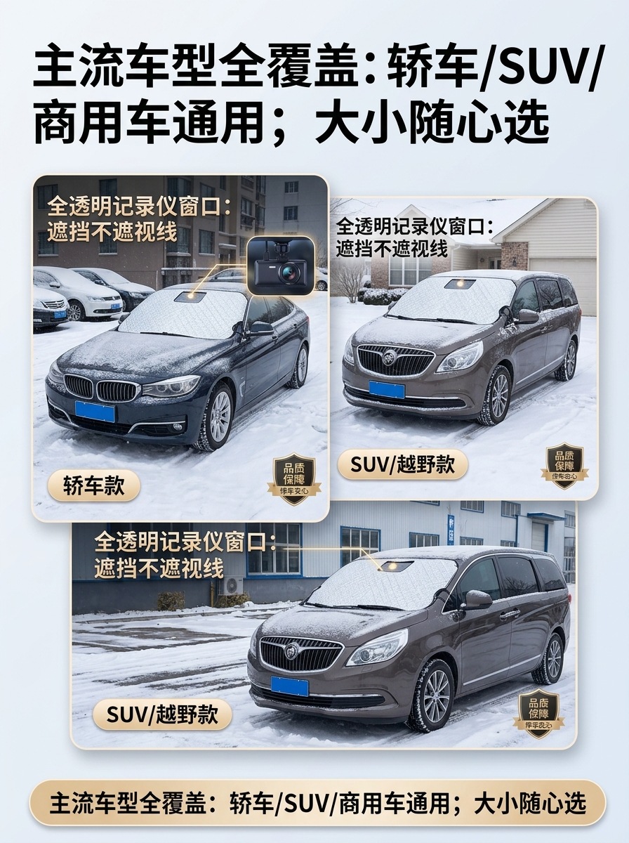 Car snow shield for front windshield, thickened snow protection half-cover, anti-freeze, sun protection, heat insulation, and sunshade for winter and summer