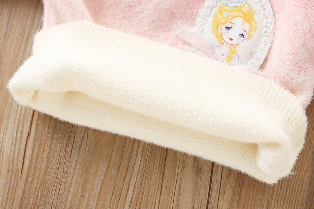 Girls' Sweater Set 2024 Stylish mink fur princess cartoon cute and fashionable knitted children's two-piece skirt set_voghion.com