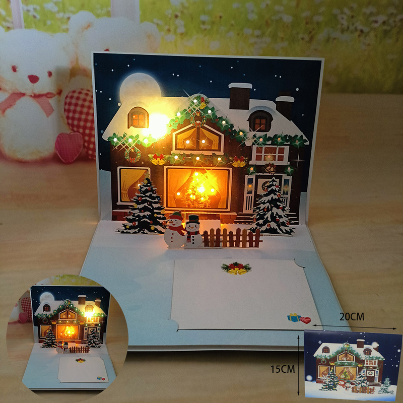 越境欧米アマゾン新年祝祭クリスマス3D立体グリーティングカード磁気制御ライト付き音楽再生ギフト|undefined