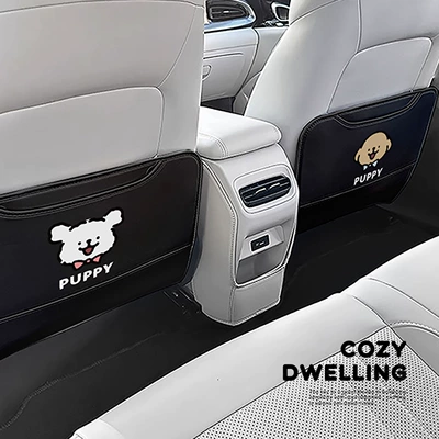 Cute Puppy Car Seat Back Anti-Kick Pad New Kids Seat Back Anti-Kick Pad Car Interior Decoration Car Goodies (Chair back anti-kick pad) - happy-puppy-a-sj-m-chair-back-anti-kick-pad-noble-black
