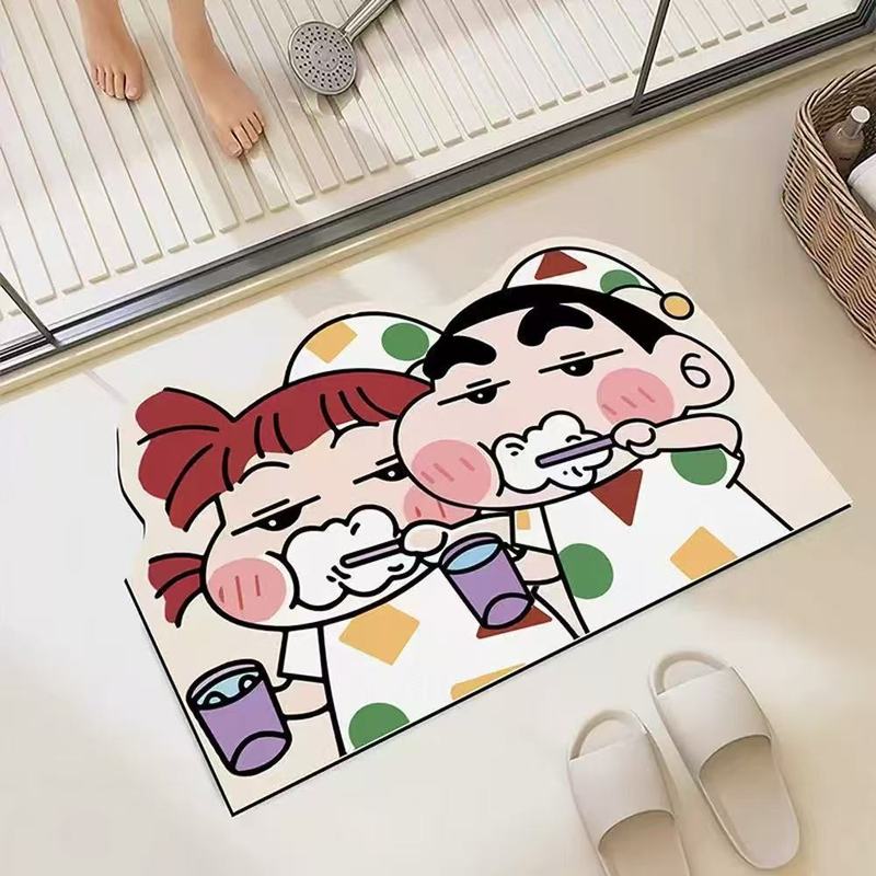 卡通可爱蜡笔小新硅藻泥地垫浴室防滑吸水脚垫入户耐脏易打理垫|undefined
