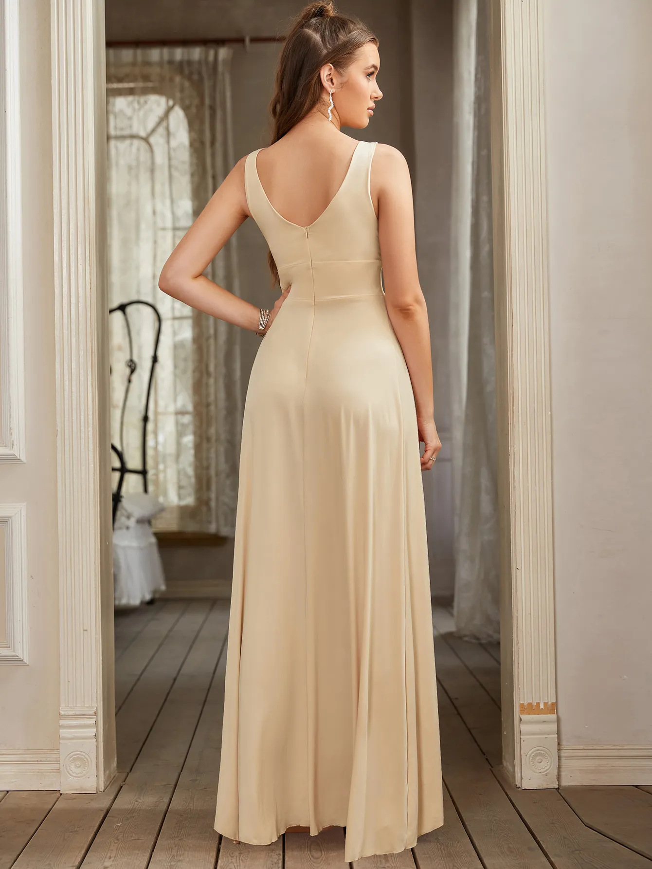 Europa y los Estados Unidos nuevos vestidos de espalda abierta Amazon cabrajas temperamento de color sólido envuelto vestido de pecho largo vestido sexy transfronterizo image 3