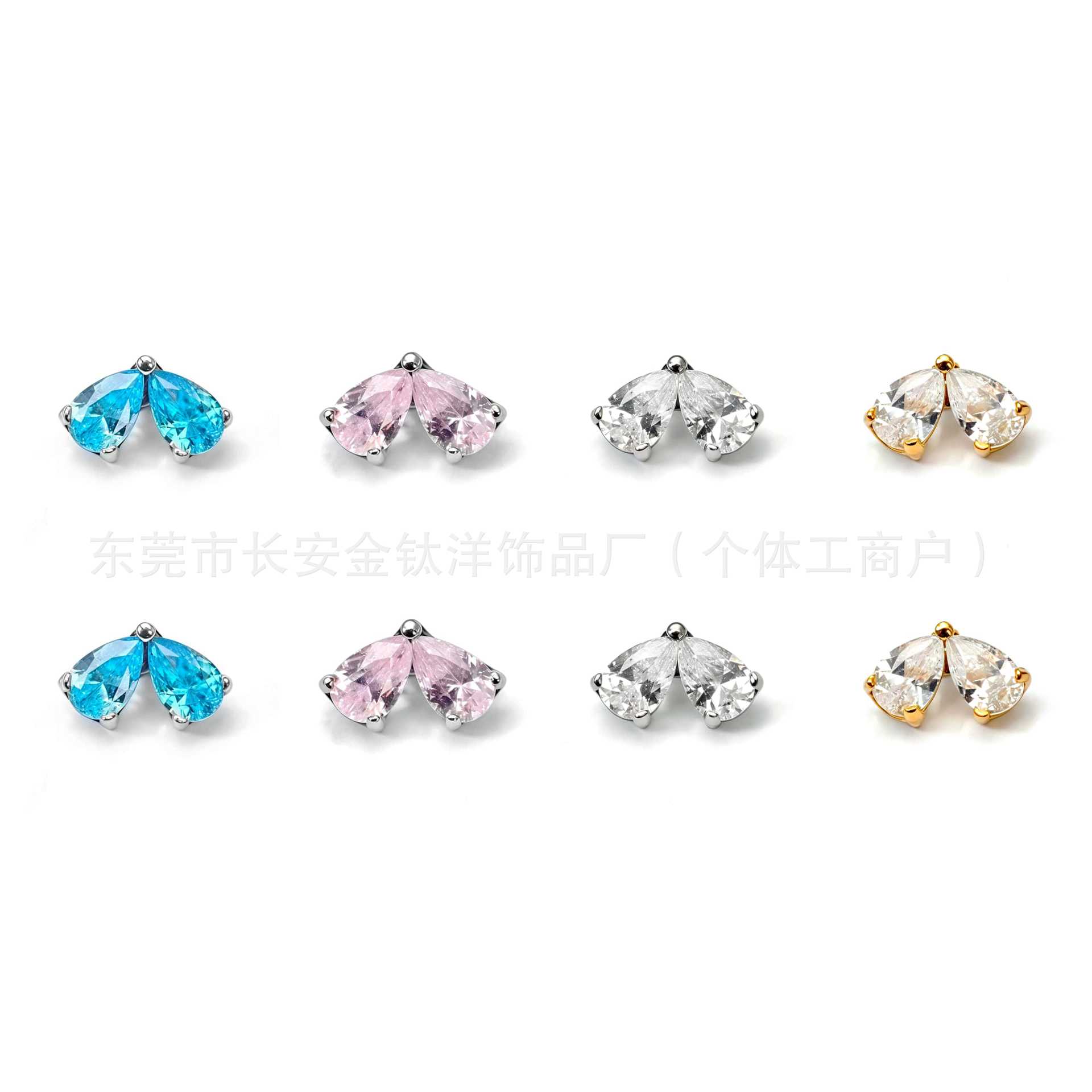 F136 Titanium 18K Gold-Plated Water Drop Petal Zircon Lip Stud Nose Stud Ear Stud Ear Bone Stud G23 Titanium Alloy Piercing Jewelry detail image 8