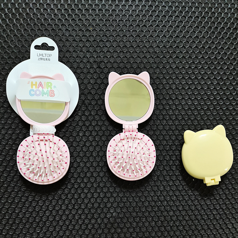 LMLTOP Cartoon cat ear folding mirror Comb Integrated Compact and portable mirror airbag hair comb SY757 undefined