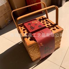 メーカー中秋のギフトバスケットの両手の竹かごの竹箱の月餅かごの手のギフトバスケットの包装かごの竹の工芸品