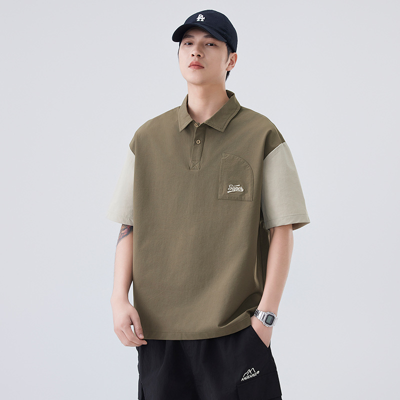 Anyang 2025 summer new POLO shirt Japanese retro fake pocket design contrast color lapel short sleeve men's wholesale