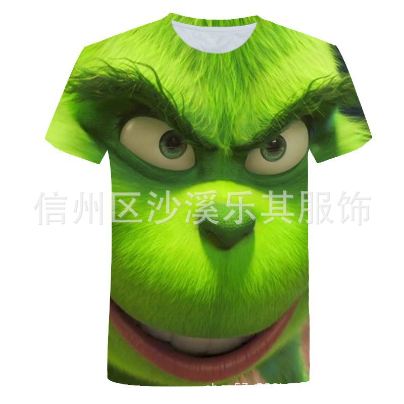 2024 Deportes de ocio europeos y americanos Cuello redondo Monster de pelo verde Camiseta corta Impresión digital 3D a la imagen Z Pareja adolescente T