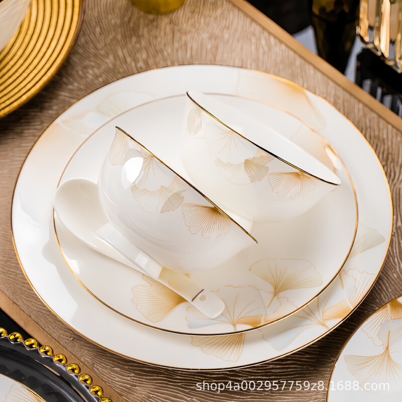 Dishes and Plates Can Be Freely Matched with Jingdezhen Chinese Ginkgo Leaf Ceramic Tableware Gifts Wholesale Noodle Bowls, Dishes, Soup Pots Dishes and Plates Can Be Freely Matched with Jingdezhen Chinese Ginkgo Leaf Ceramic Tableware Gifts Wholesale Noodle Bowls, Dishes, Soup Pots