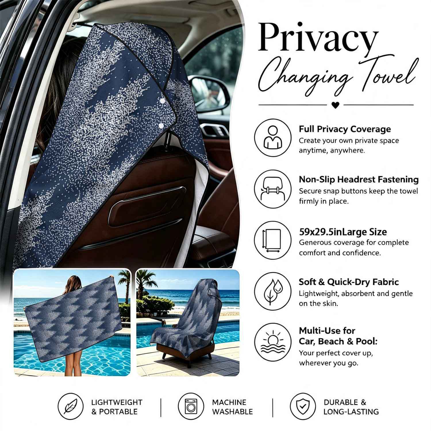 Geometric Bath Towel Car Seat Cover 2-in-1 Microfiber Outdoor Beach Car Dual-Use Universal Seat Cushion