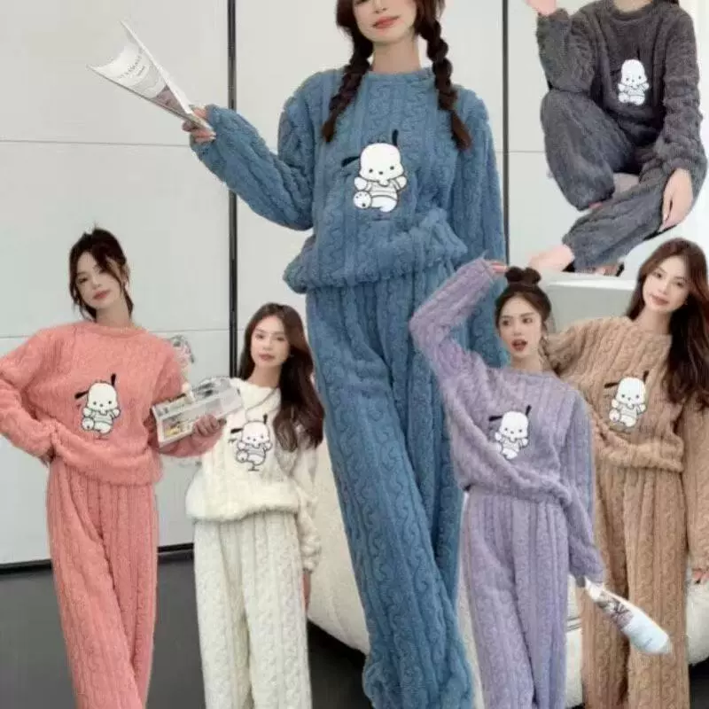 秋冬新款睡衣女卡通帕哈狗珊瑚绒套装加厚加绒保暖女士家居服睡衣