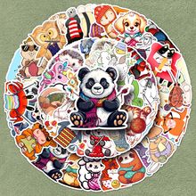50张动物针织贴纸萌宠织毛线可爱防水装饰保温杯手帐咕卡贴纸批发