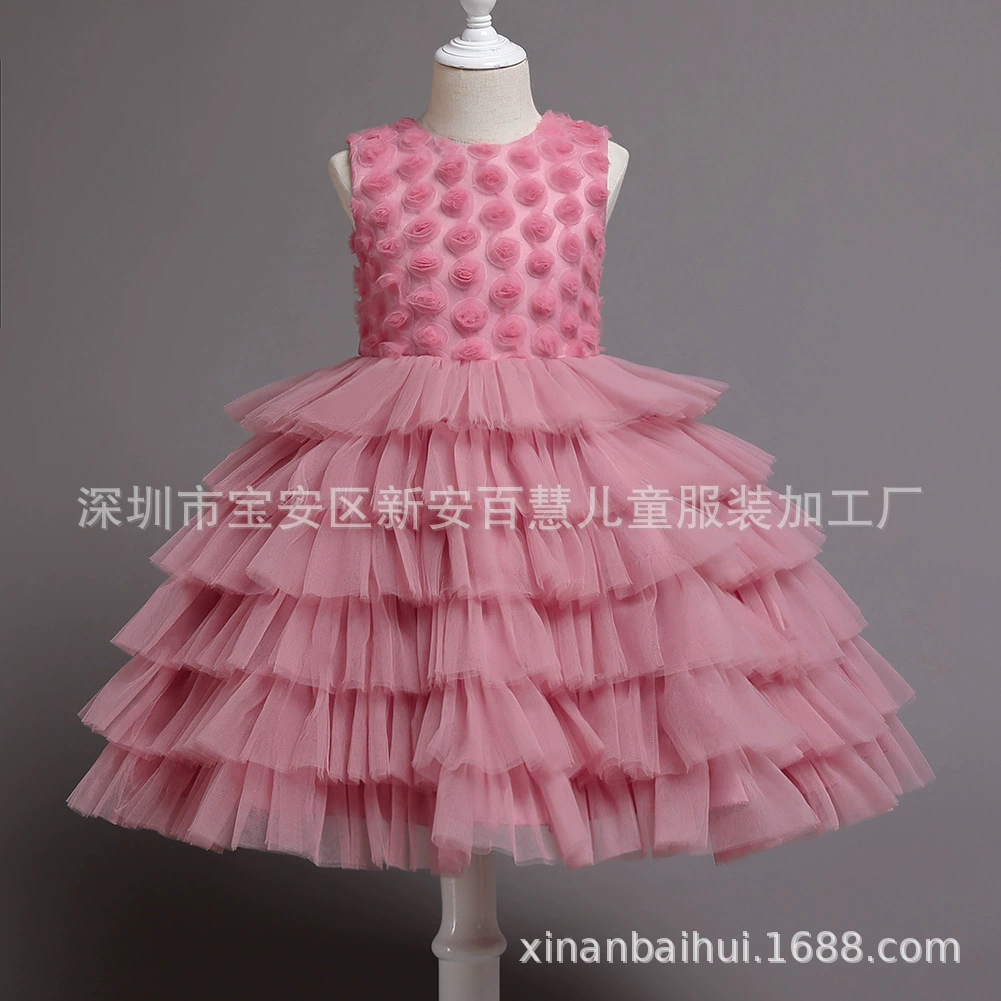 Юбка для девочек, объемная юбка-принцесса, розовое платье из бобовой пасты, сетчатая многослойная юбка-пачка, одежда для сценических выступлений, оптовая продажа