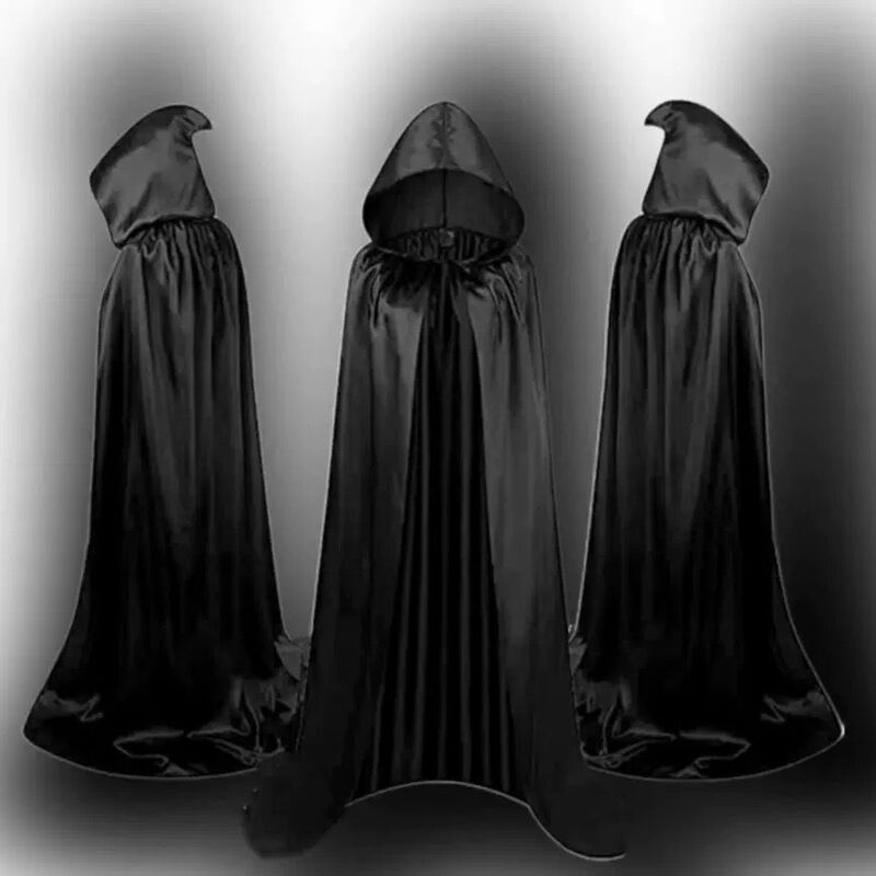 Halloween Satin Cloak Cos Death Cloak Vampire Robe Party Costume Adult and Kidsren Black Cloak Halloween Satin Cloak Cos Death Cloak Vampire Robe Party Costume Adult and Kidsren Black Cloak