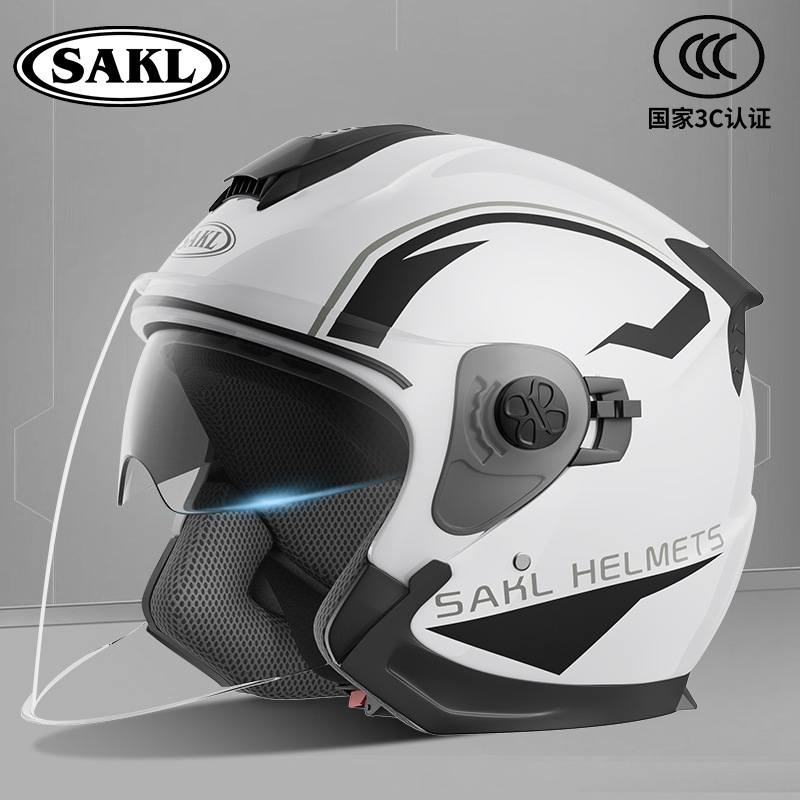 Casco de motocicleta SAK 3C certificación cuatro estaciones general medio casco invierno caliente doble lente casco de seguridad eléctrica