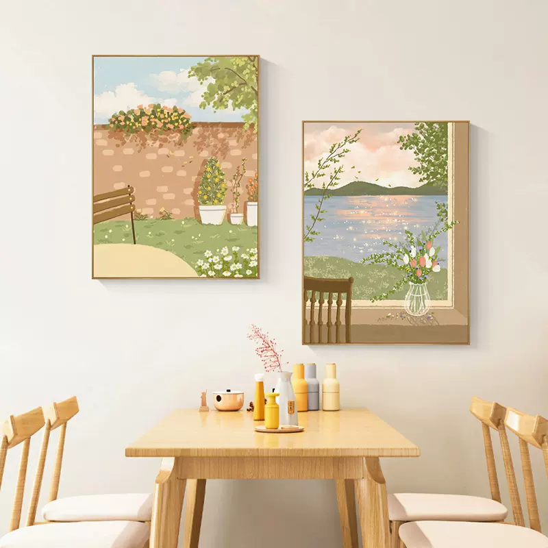 法式北欧客厅高级挂画现代简约小清新风景装饰画玄关卧室餐厅壁画