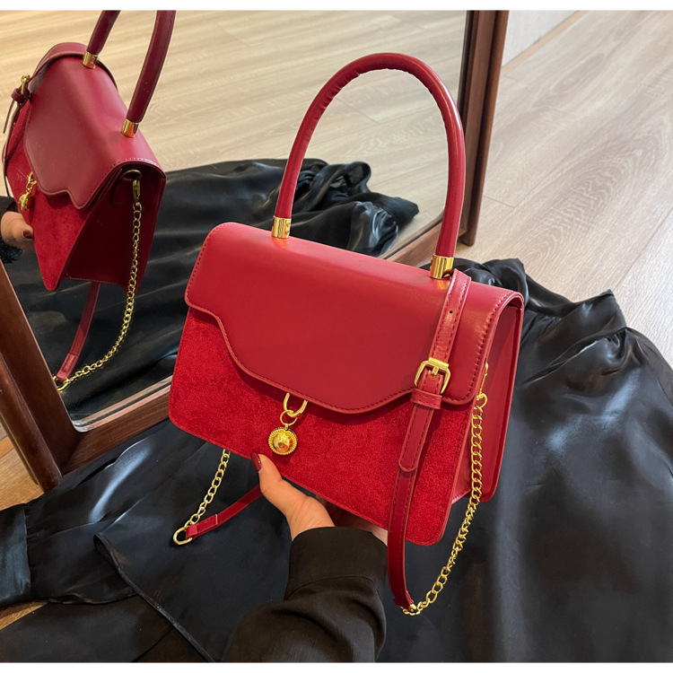 Borsa a tracolla in velluto rosso retro piccola borsa a mano sposa_voghion.com