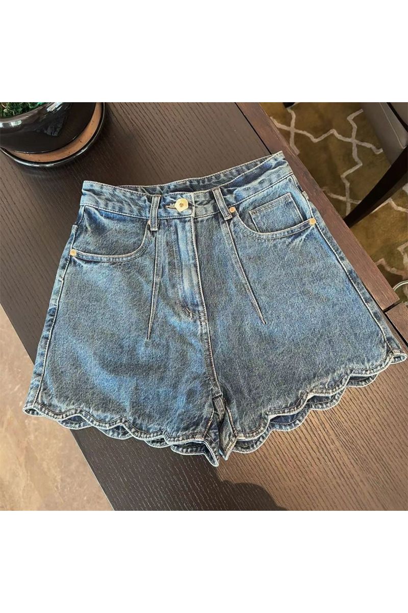 Quần short jean nữ ống lượn sóng phong cách cổ điển Mỹ FL231457 — Màu xanh lam chi tiết 3
