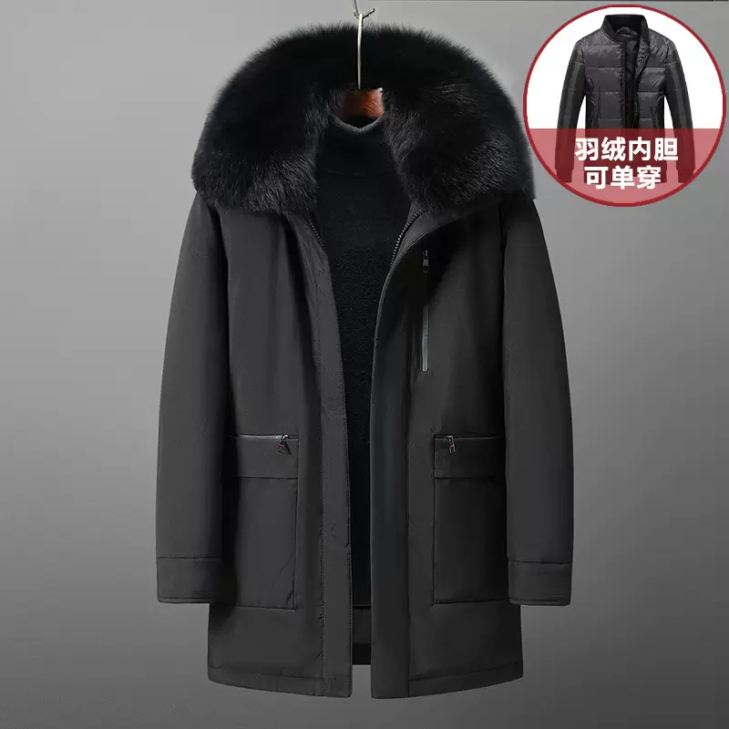 可拆卸批发跨境新款男士羽绒服男中长款爸爸装中老年405060岁外套