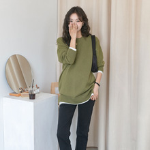 秋季新款孕妇装韩版时尚款假两件圆领毛衣早秋潮妈弹力套头针织衫