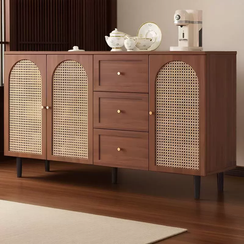 中古风藤编收纳柜简约现代餐边柜家用客厅茶水柜餐厅靠墙储物柜