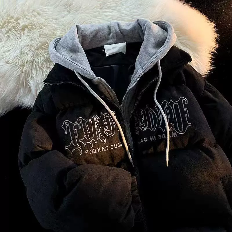 Оверсайз пуховик с капюшоном в стиле tide, с вышивкой букв, унисекс, хаки