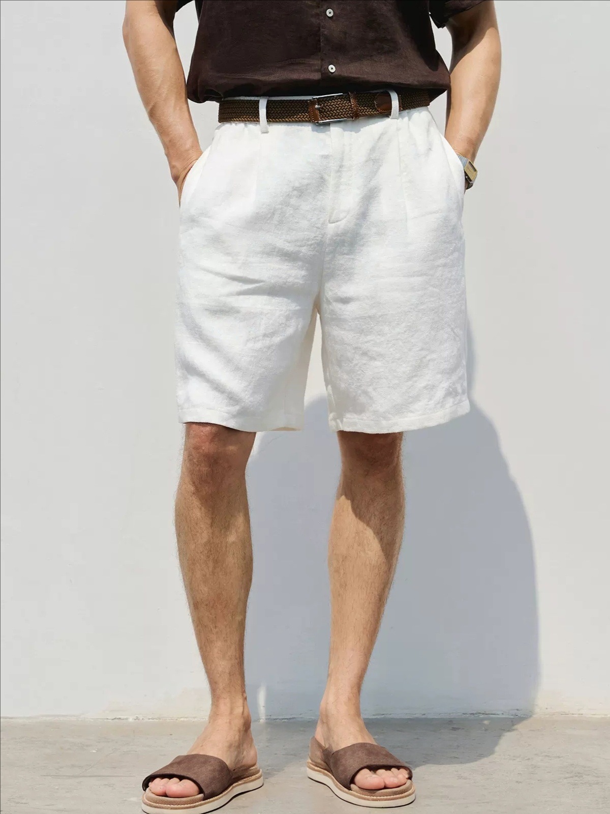 Shorts en lin pour homme respirant coupe ample style décontracté_voghion.com