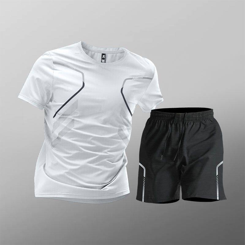 Trajes deportivos para hombres hielo veloz ropa seca camiseta de fitness correr mangas cortas pantalones cortos trajes de entrenamiento fábrica transfronteriza al por mayor