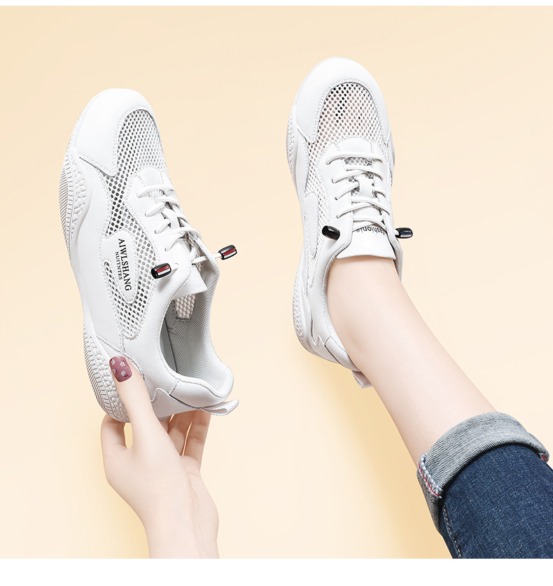 Giày sneaker nữ da thật trắng đế mỏng lưới thoáng khí mùa hè 2025 — Màu be L58109KAY, TrắngL58109KAY chi tiết 12