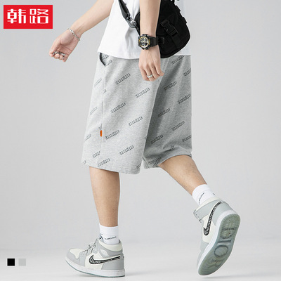 韓路日系男裝 2021夏季新款潮牌短褲男立體字母滿印五分休閑褲子
