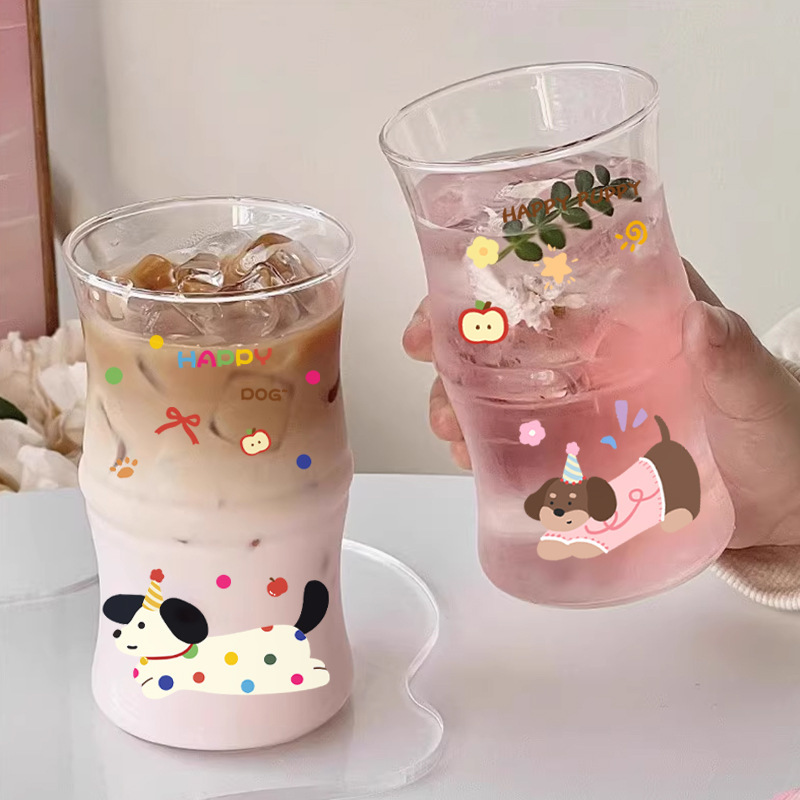 クリエイティブ竹カップ高価値インガラスウォーターカップ漫画かわいい家庭用耐熱ストローカップコーヒーカップ|undefined