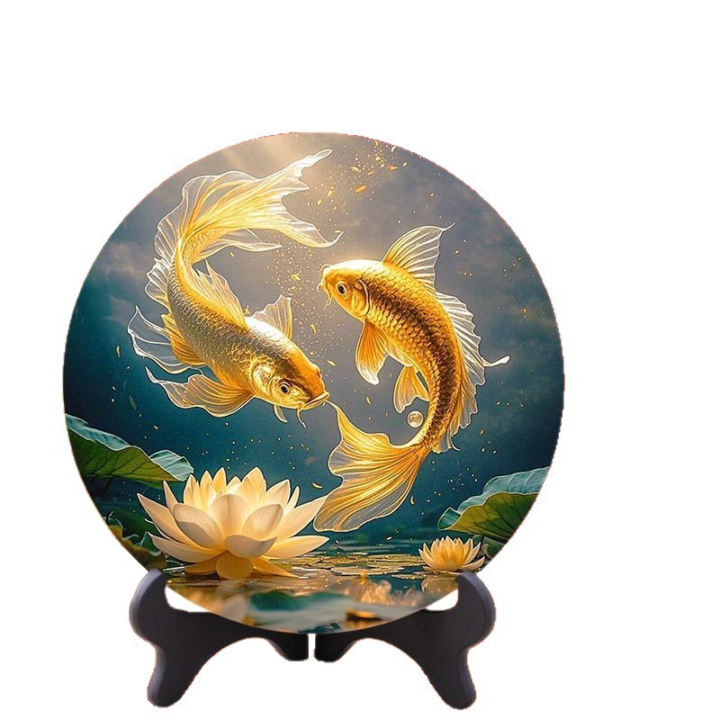 金色锦鲤摆台装饰画招财摆件居家玄关桌子柜子茶几摆画房间装饰品|undefined