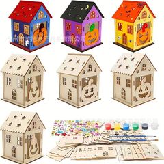 跨境万圣节木制南瓜屋工艺品 儿童DIY3D彩绘南瓜屋家居摆件装饰品