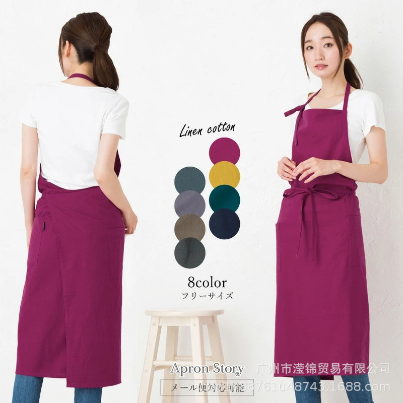 Cross-Border Japan and South Korea Pure Cotton Linen Apron Cotton and Linen Apron Thickeneded Hip Advertising Work Apron Dress