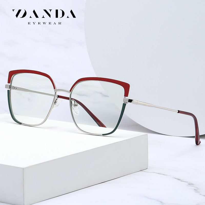 JS8625 metal bicolor primavera pierna se puede equipar con gafas de miopía Gafas personalizadas de moda Marco de las mujeres gafas de luz de moda anti-azul
