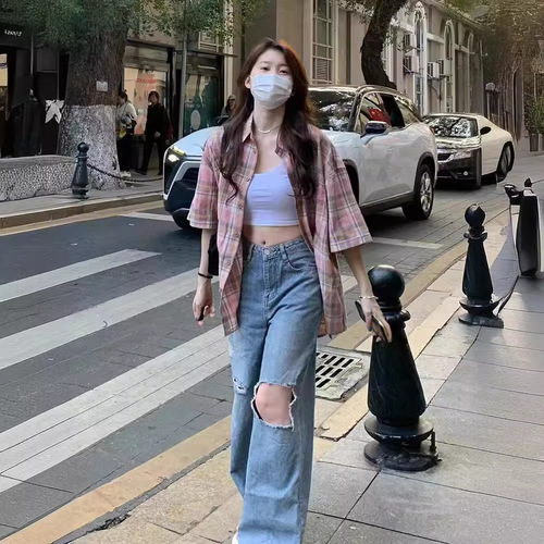 Vintage American Check Shirt for Men and Women, Short-Sleeve Summer Thin Version, Neutral Style Loose Unisex High-End Shirt Option