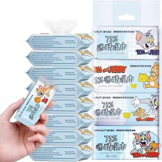 Heshe Heino Mini Alcohol Disinfecting Wet Wipes Cleaning Wet Tissue Packet Portable Disposable Sterilizing Cartoon Wholesale