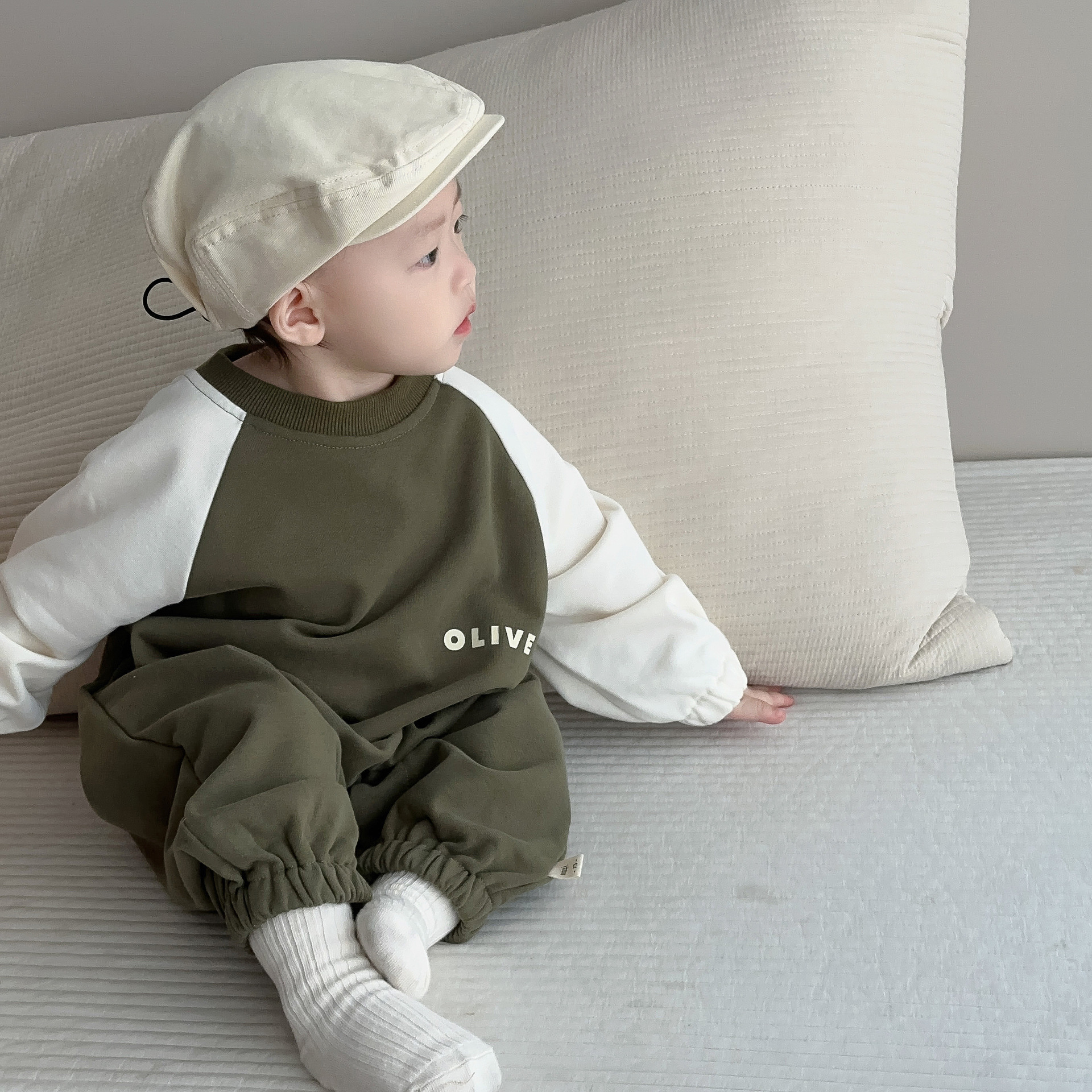 Mono de manga de color de contraste de bebé estilo de otoño ropa para niños coreanos bebé otoño niño bolso pedo mamelero niñas ropa de otoño