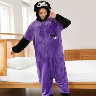 Parent-child conjoined pajamas winter flannel thickened fleece-lined couple cute kulomi girl home clothes