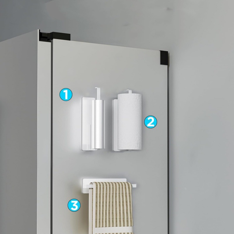 Nail-Free Refrigerator Hanging Rack Refrigerator Side Storage Rack Magnetic Storage Rack Kitchen Fresh-Keeping Bag Paper Towel Roll Paper Rack