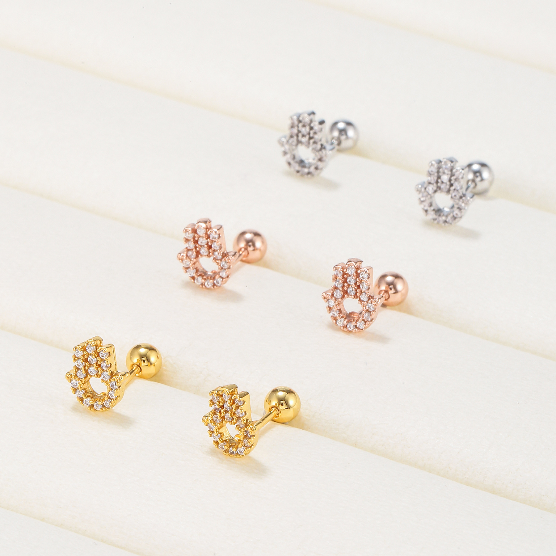 fashion peach heart palm lip ear bone nail 18K gold copper earring screw ball ear nail