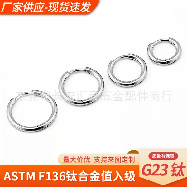 F136 Titanium Alloy Plain Hoop Earrings Round Wire Finely Polished G23 Human Titanium Alloy Jewelry Piercing Earrings