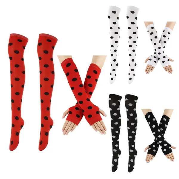 Cross-Border European and American Long Socks for Women over the Knee Performance Party Cos Seven-Star Red and Black Polka Dot Socks Polka Dot Stockings
