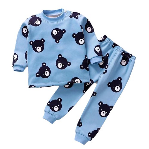 Children's warm innerwear set with plush and thick padding, suitable for boys and girls, autumn clothing, baby warm clothes, infant winter clothing with dinosaur pattern