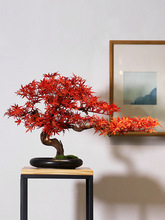 新中式红枫绿植迎客松盆景客厅电视柜博古架玄关造景装饰摆件