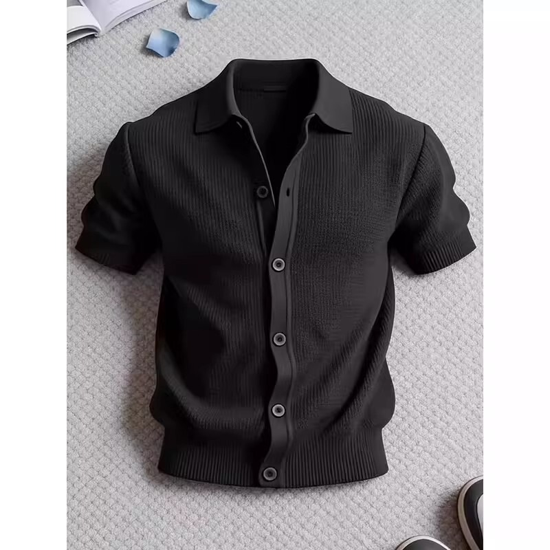 Original Manufacturer Old Money Style Knitted Collared Short-Sleeve Shirt for Men, Summer High-End Vintage Lapel Jacket Original Manufacturer Old Money Style Knitted Collared Short-Sleeve Shirt for Men, Summer High-End Vintage Lapel Jacket