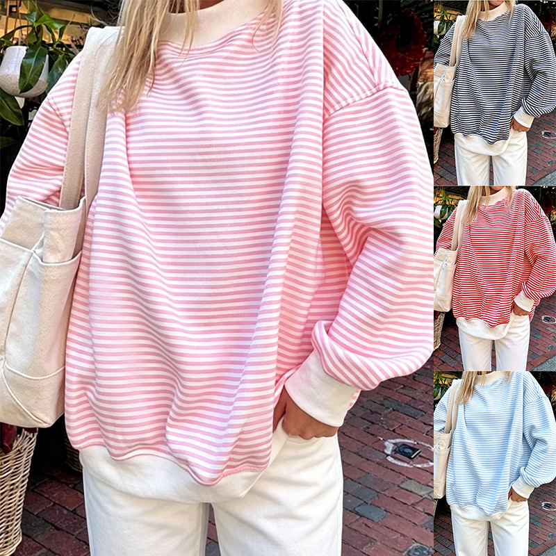 Europa y Estados Unidos transfronterizos Amazon TikTok2026 otoño y invierno nuevos productos de mujeres rayas de color contraste de cuello alto camisa casual de manga larga