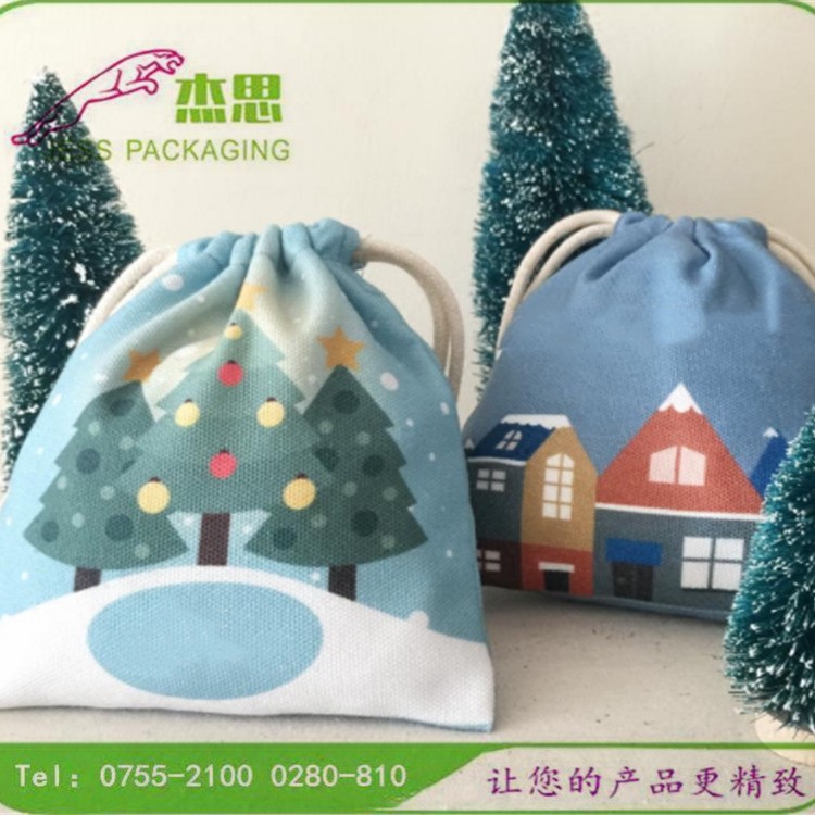 设计新款帆布欧美圣诞节抽绳束口袋新年礼品收纳包量大从优