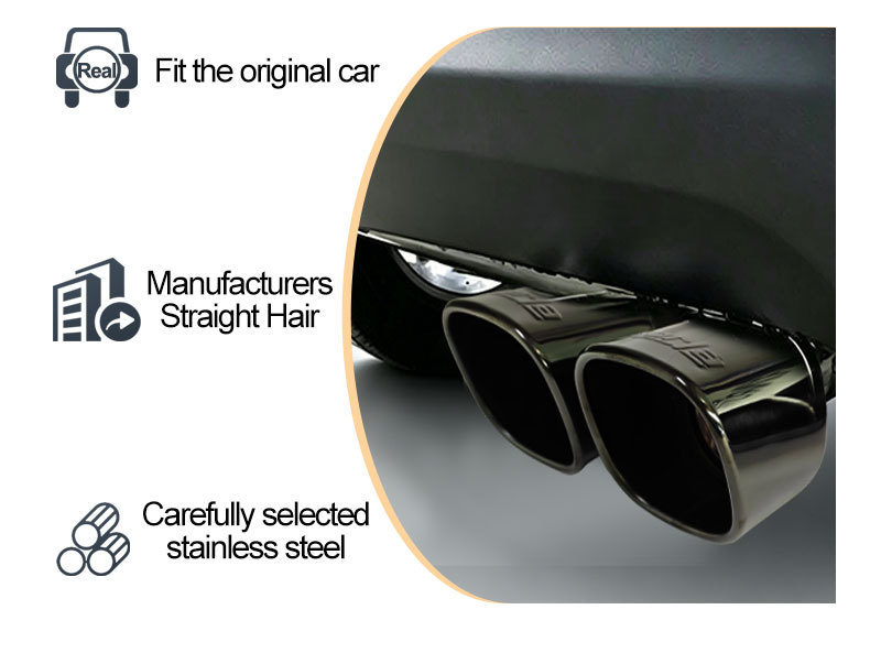 Stainless steel exhaust pipe tail tip modification universal direct exhaust bright black dual outlet tail tip car exhaust pipe decorative accessory